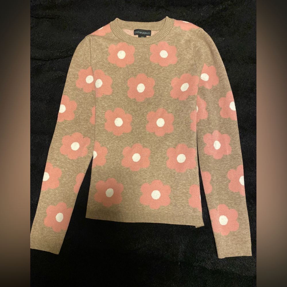 Cynthia Rowley Tan and Pink Floral Sweater